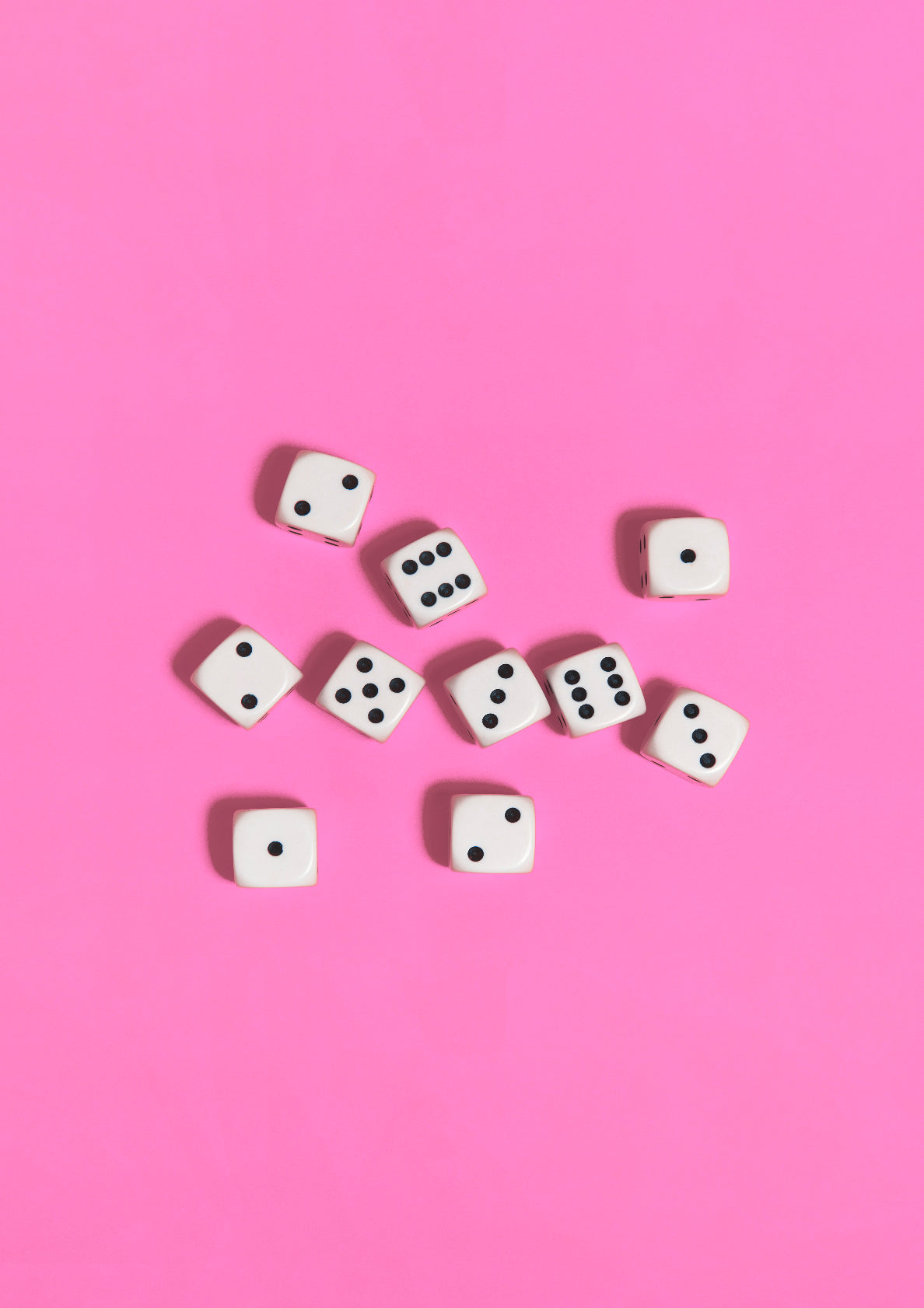 Black-and-white dices on a pink background / Pop art style photo print