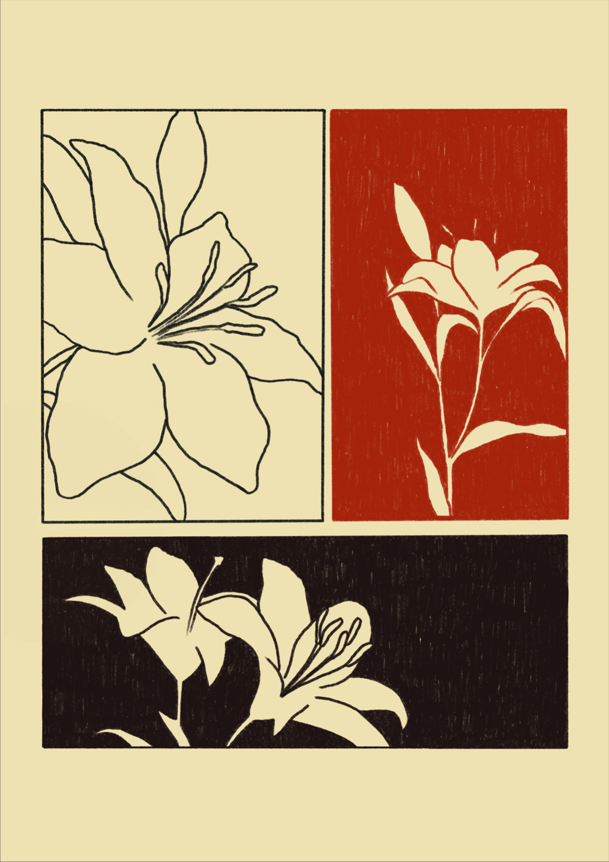 Flowers Composition Cream Red and Black