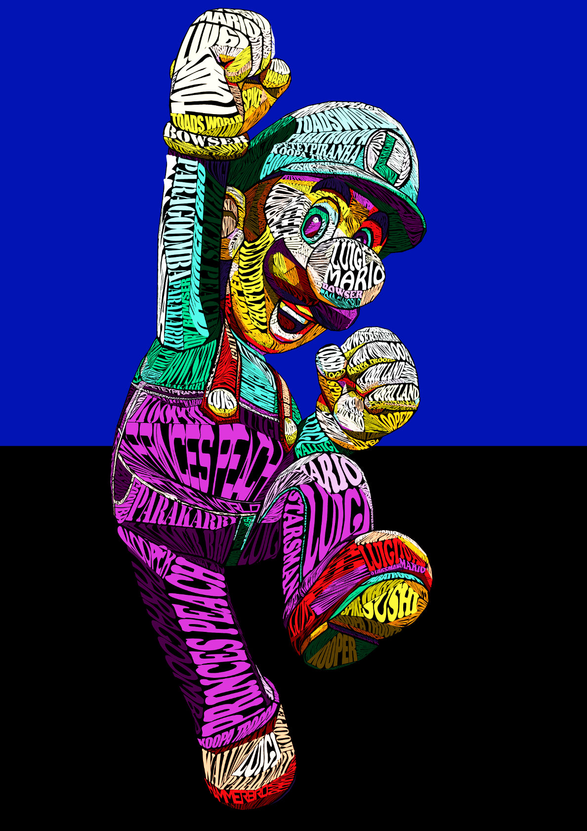 Mario Luigi Typo Style Cartoon Pop Art