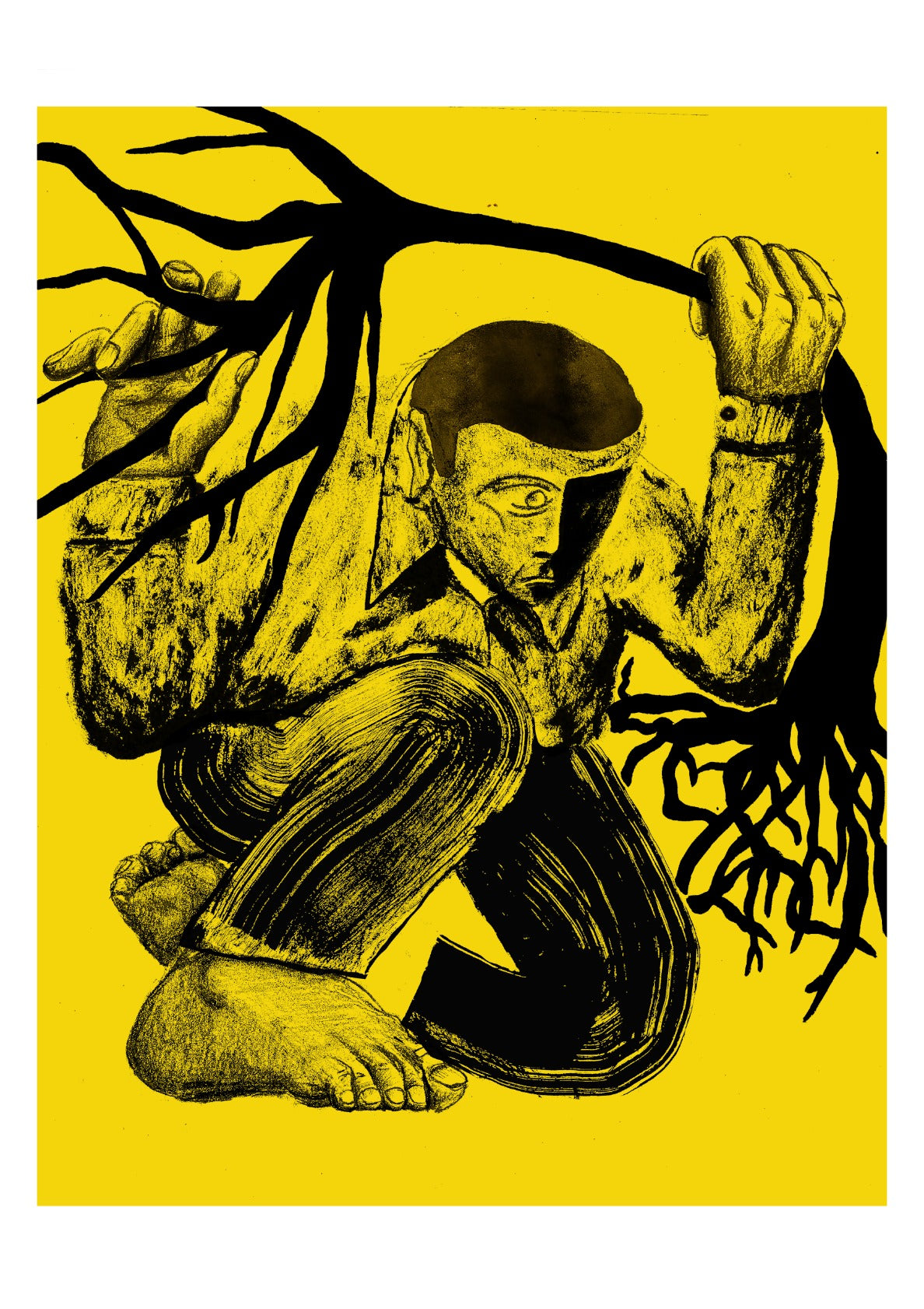 Hiding under a tree.