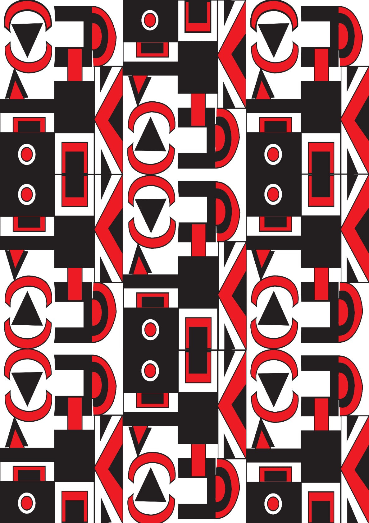 Black Red White Abstract Geometric Pattern