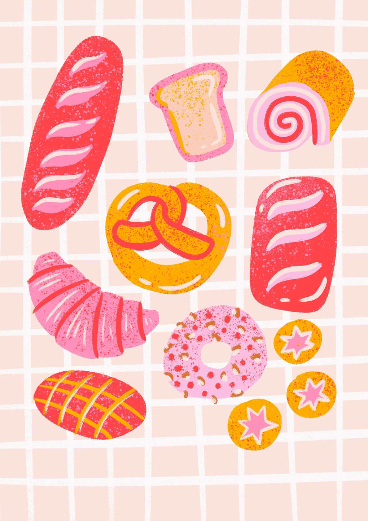 French Bread In A Grid Beige Background