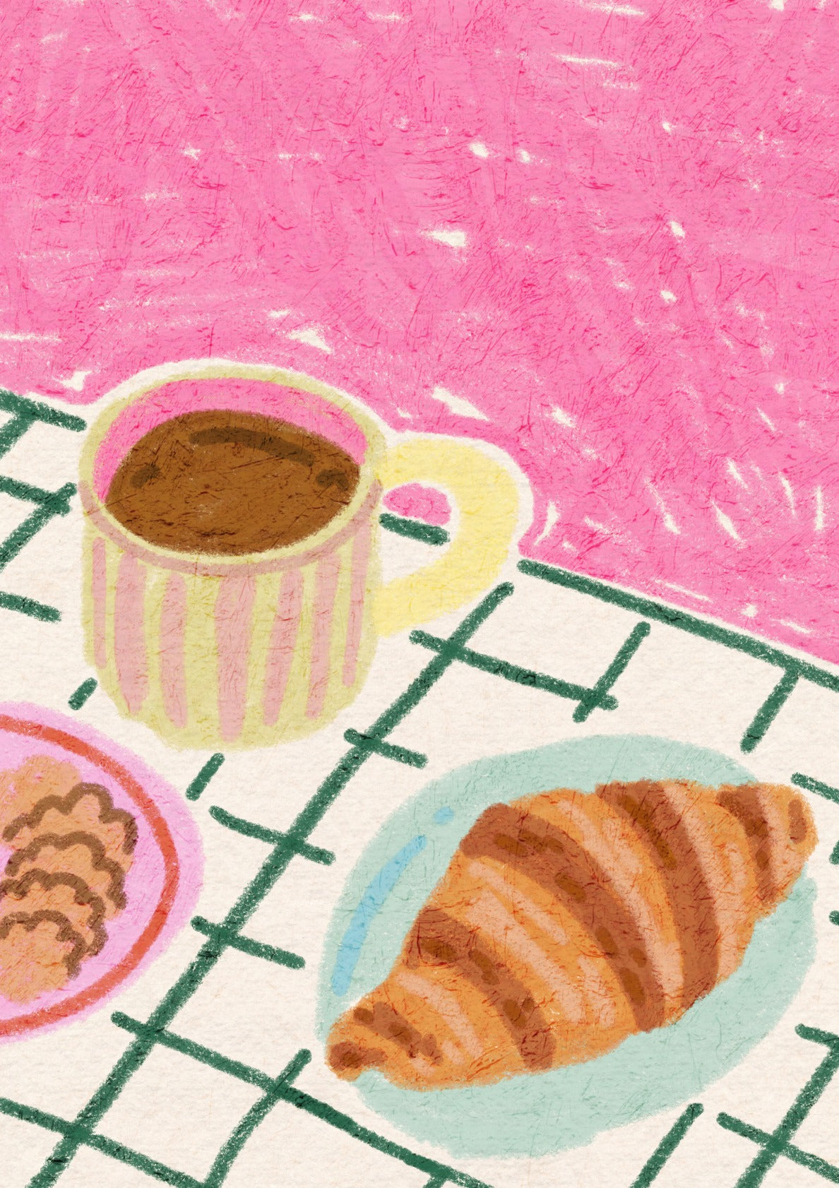 Coffee and Croissant (Pink)