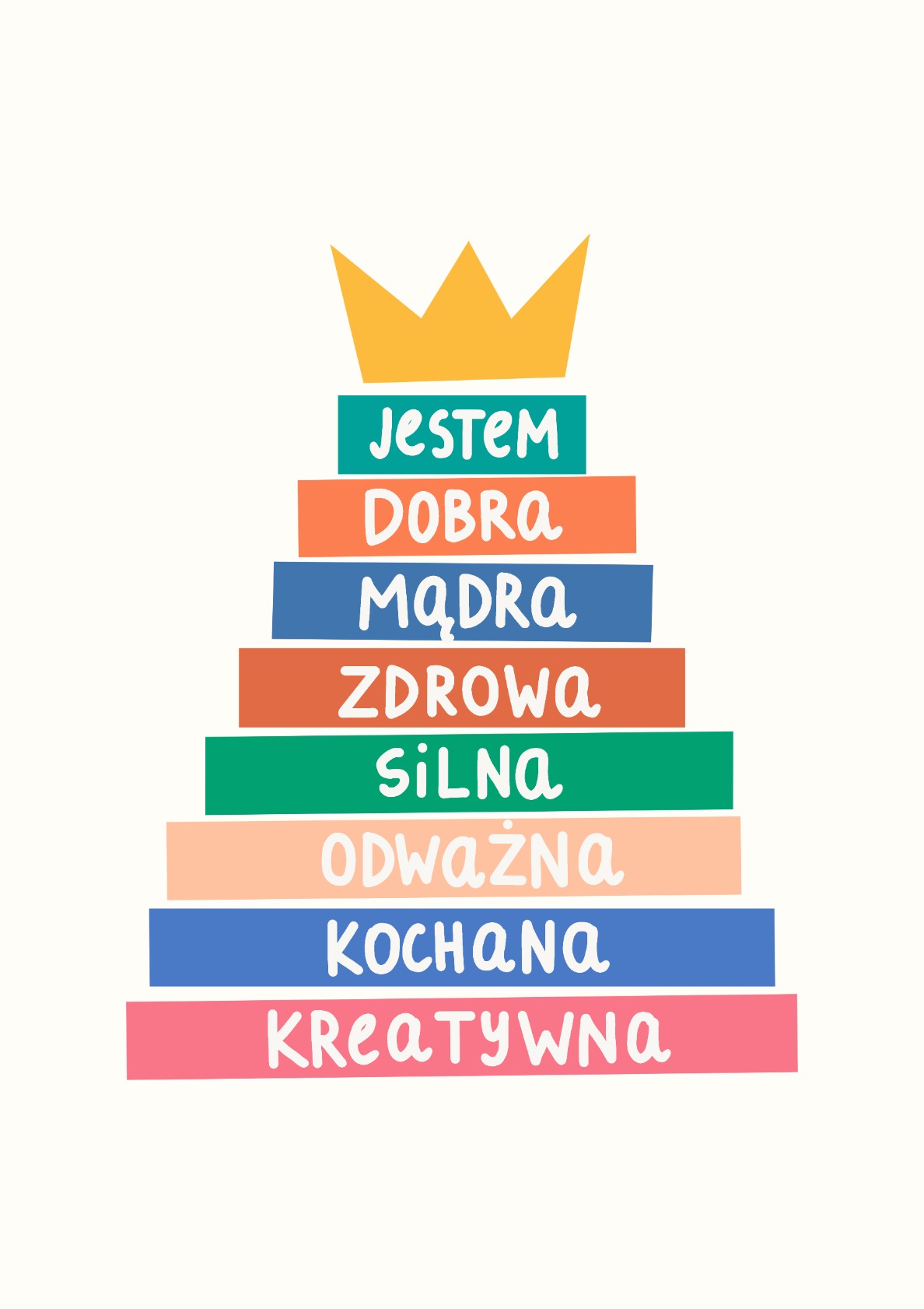 Jestem - kolorowy plakat z afirmacjami dla dziewczynki