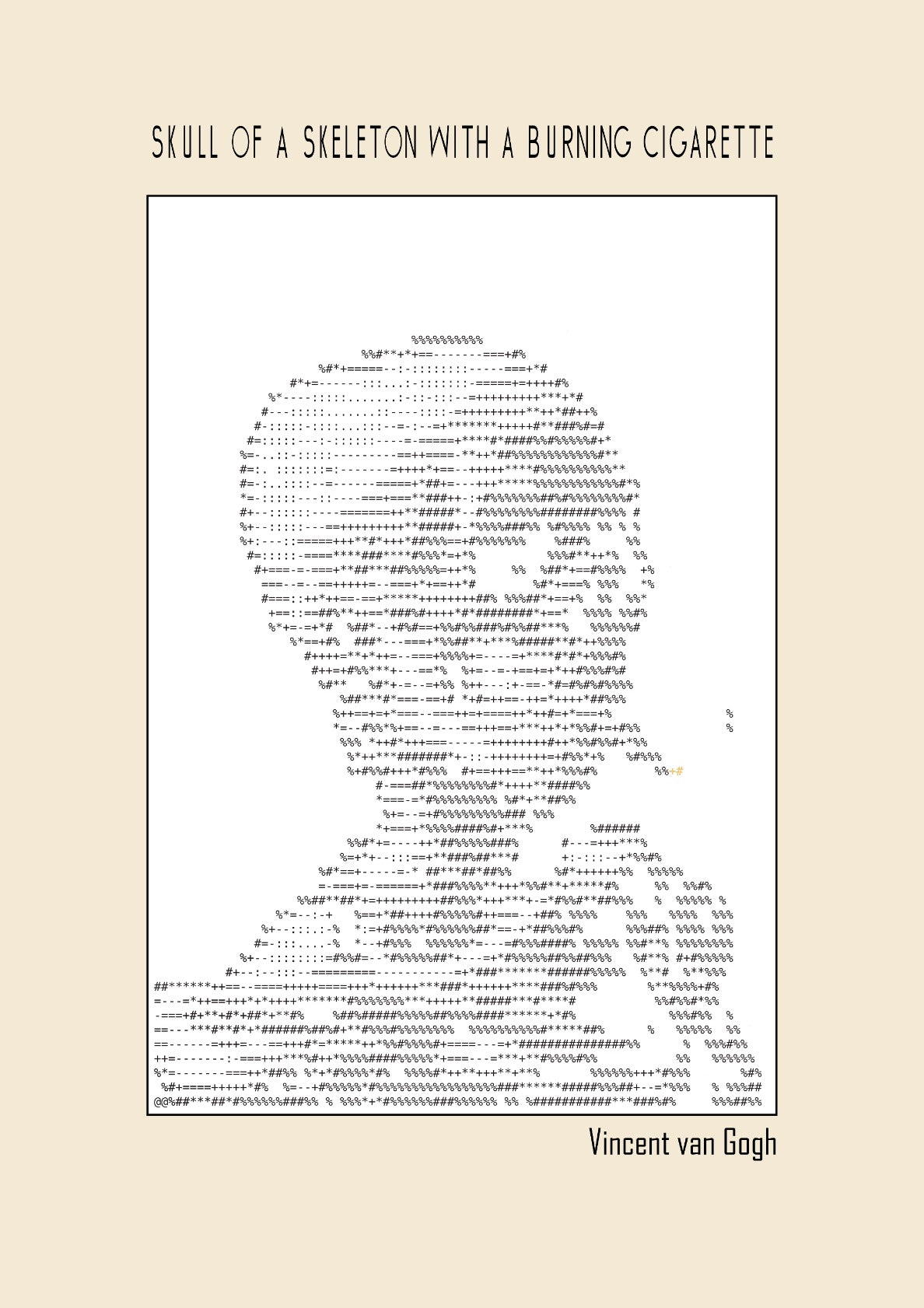 Skull of a Skeleton with a Burning Cigarette - Vincent van Gogh (Ascii art)