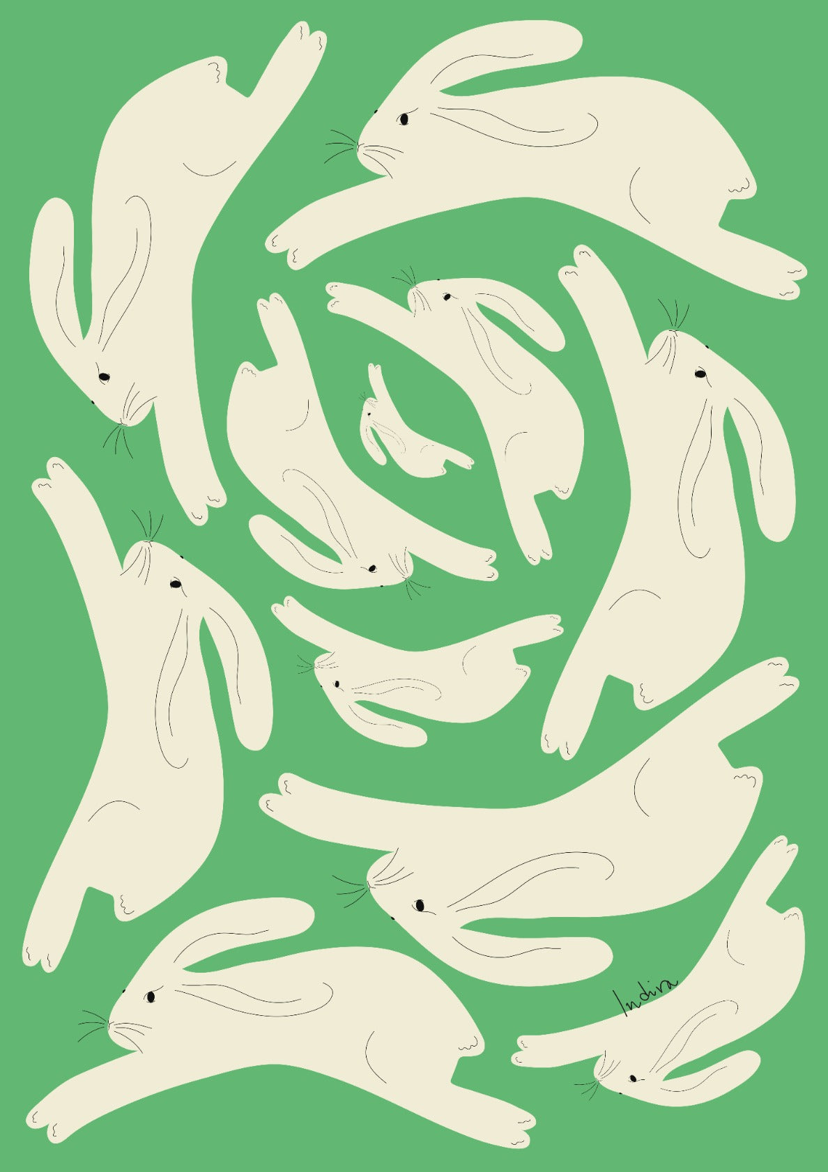 White Rabbits Jumping on green