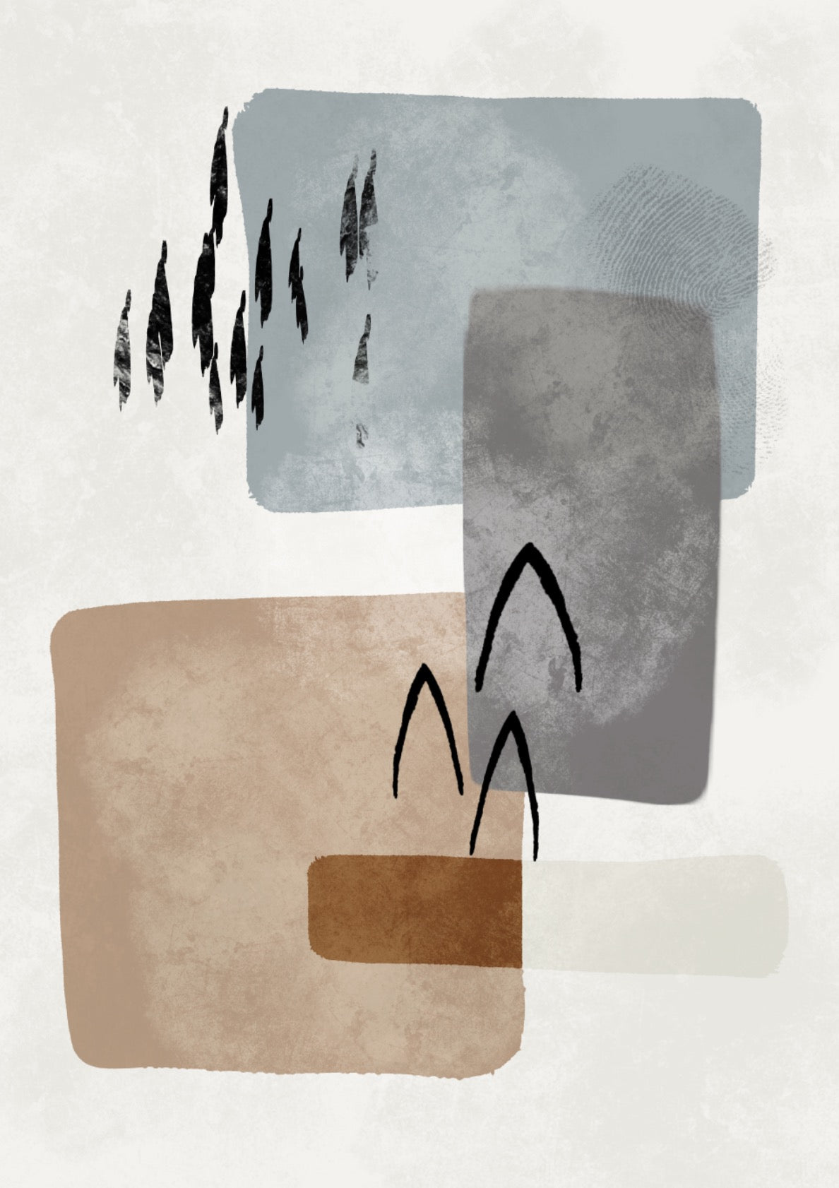 Modern abstract organic shapes and lines in earth tones and textures