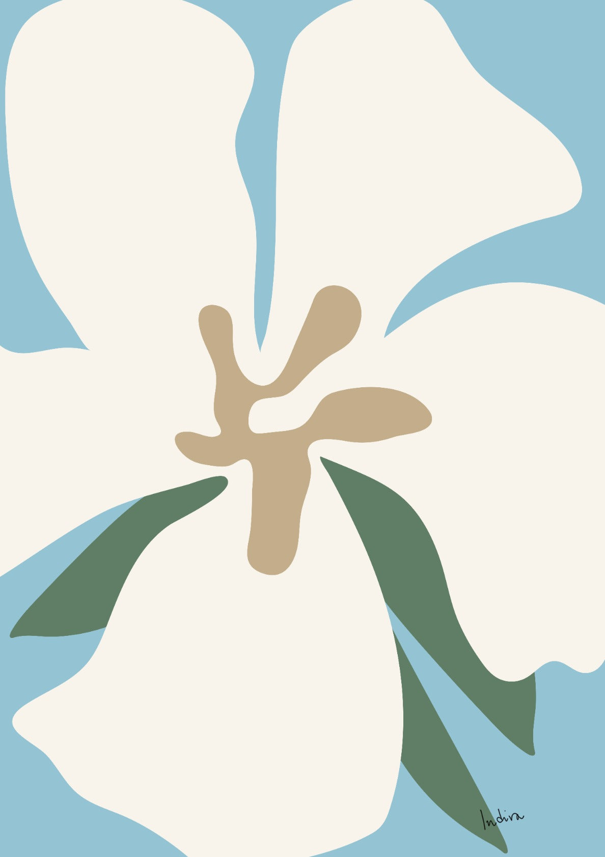One white Oleander on light blue