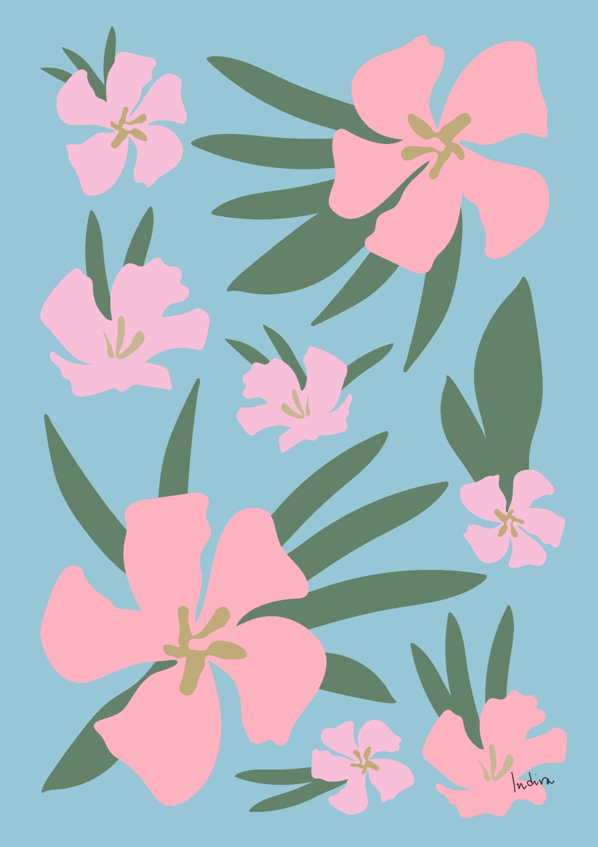 Pink oleanders on light blue