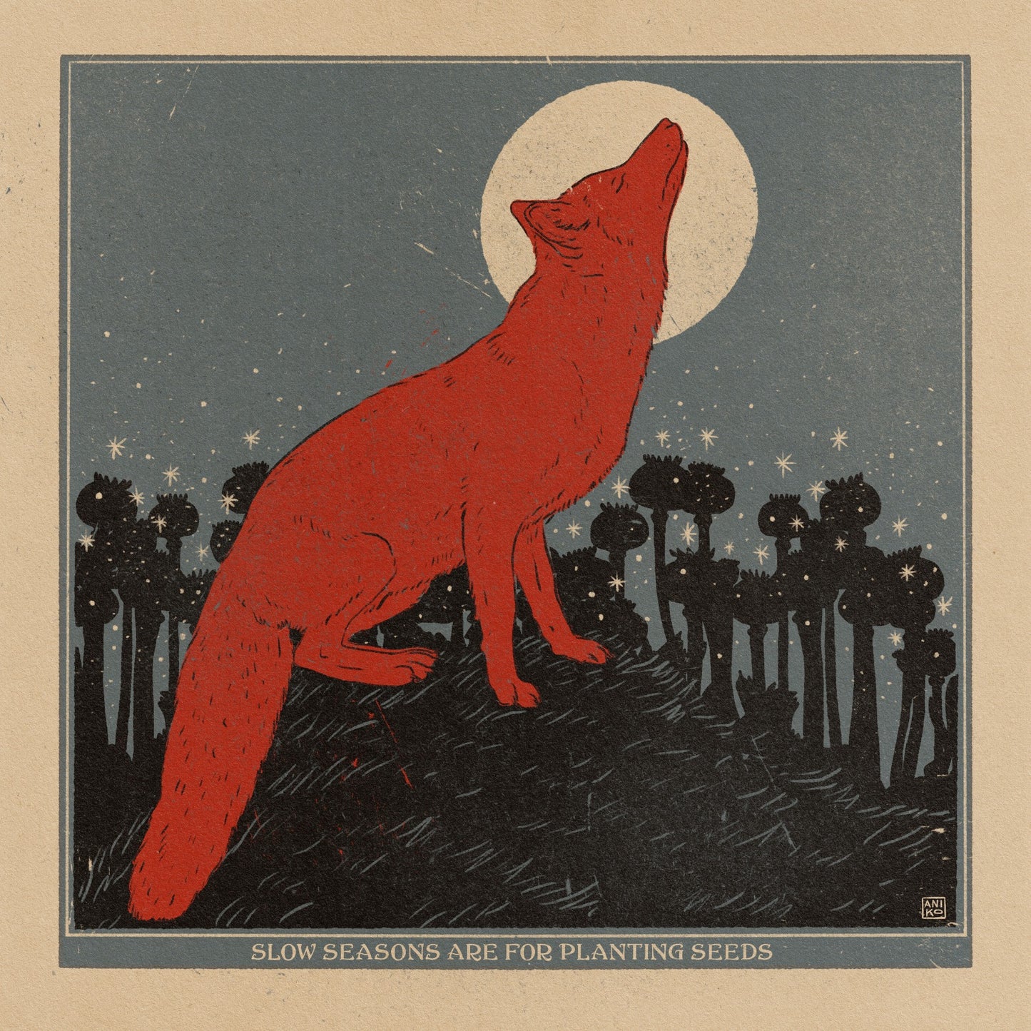 Red fox and full moon