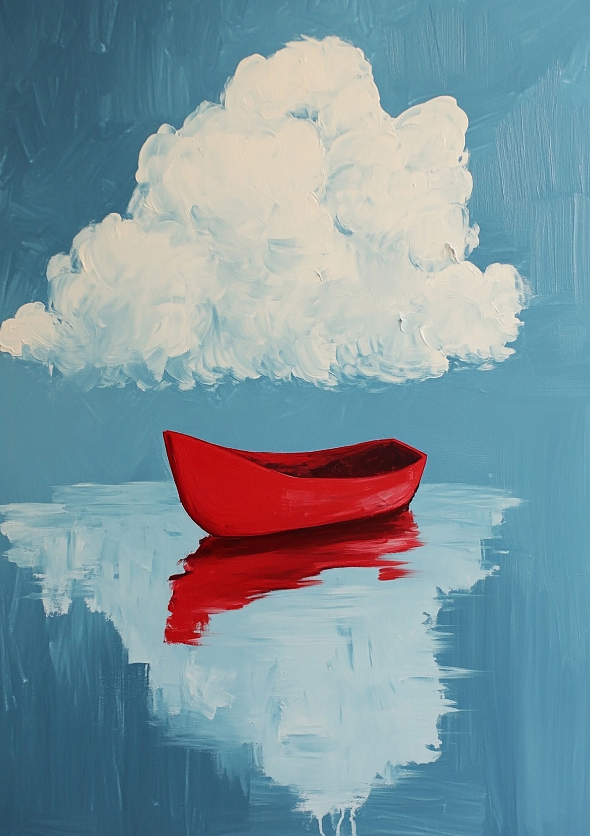 Red Boat With Clouds