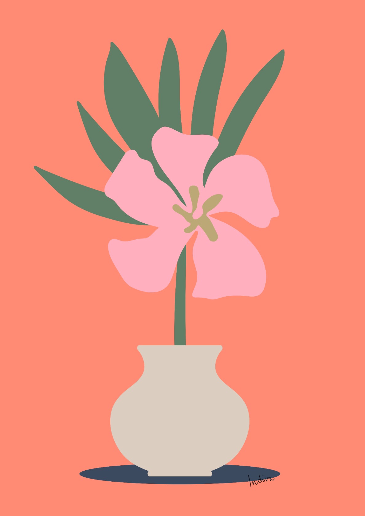 One pink oleander in a flower pot