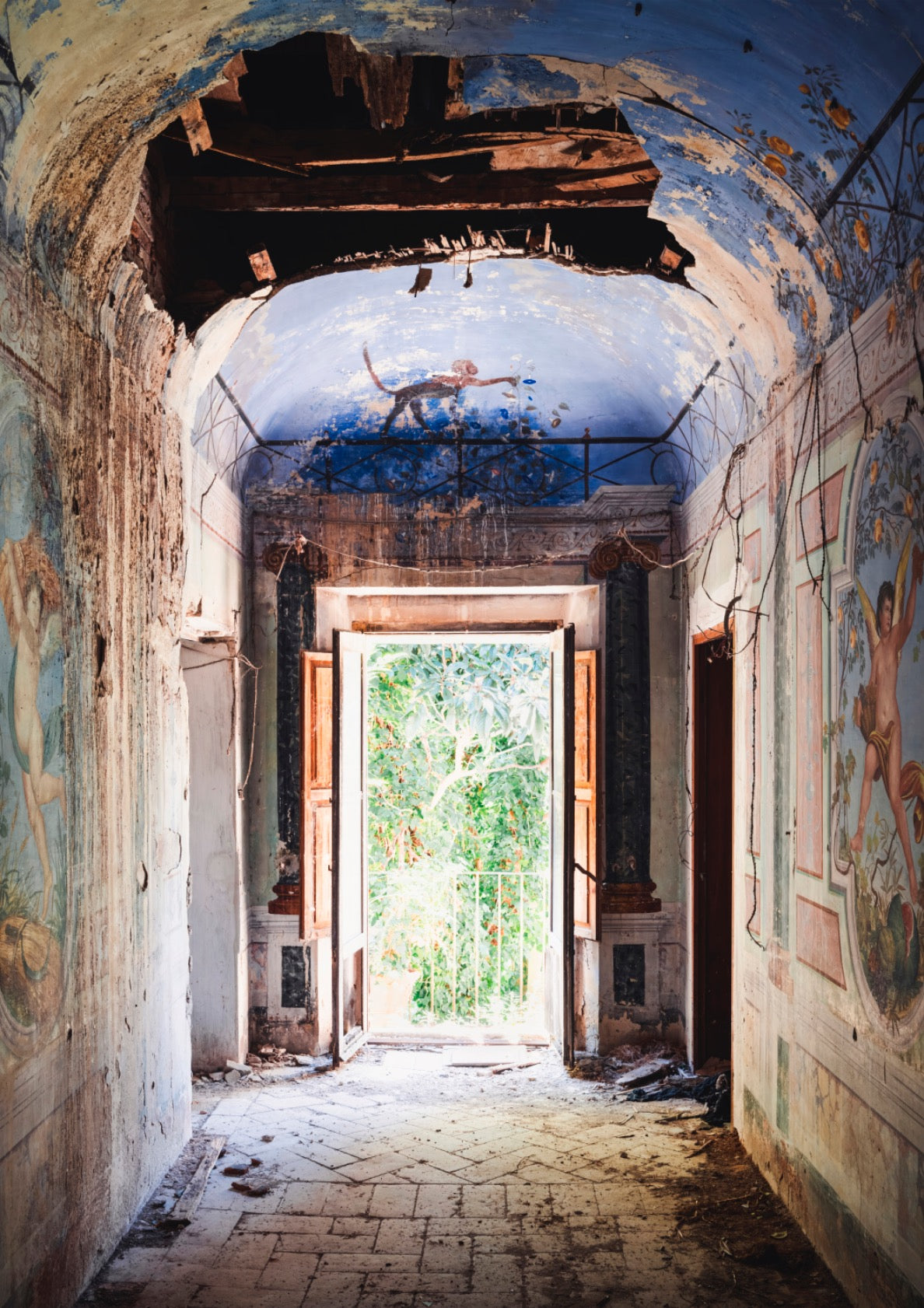 Abandoned Hallway with Fresco