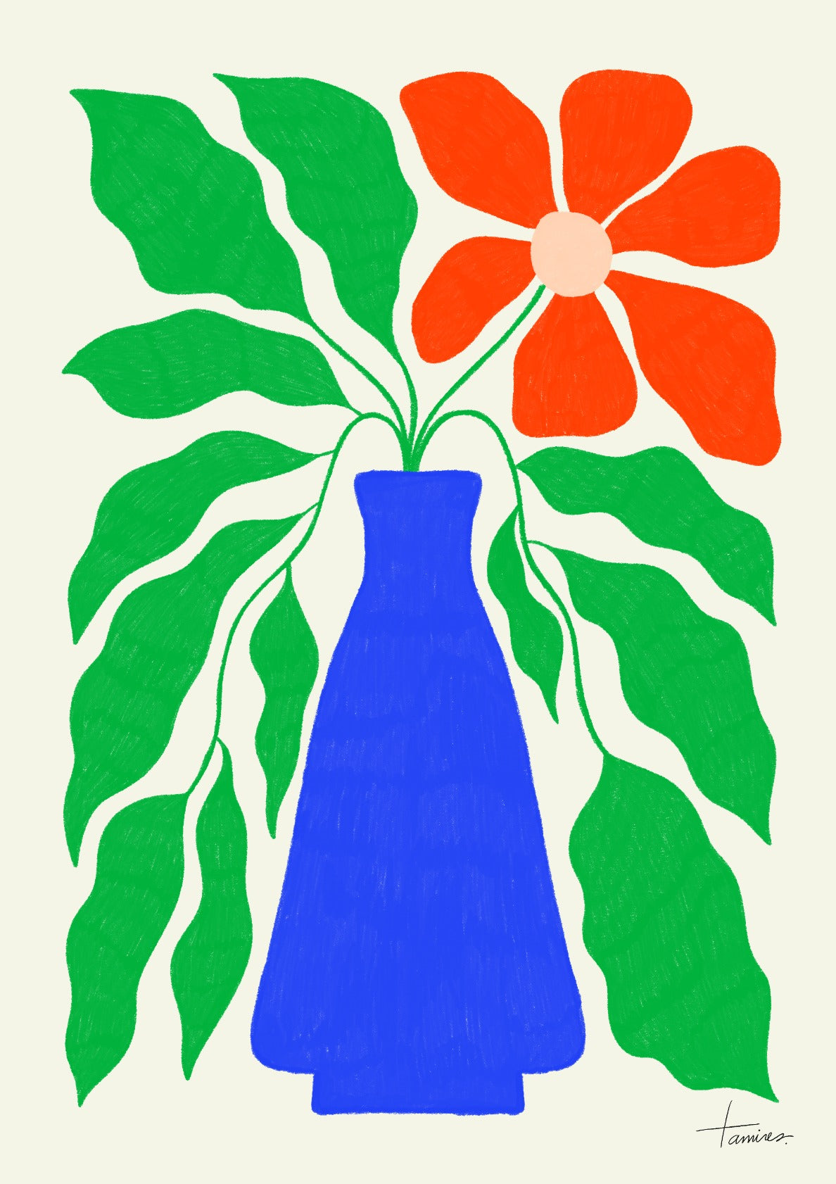 Red Flower in a blue vase