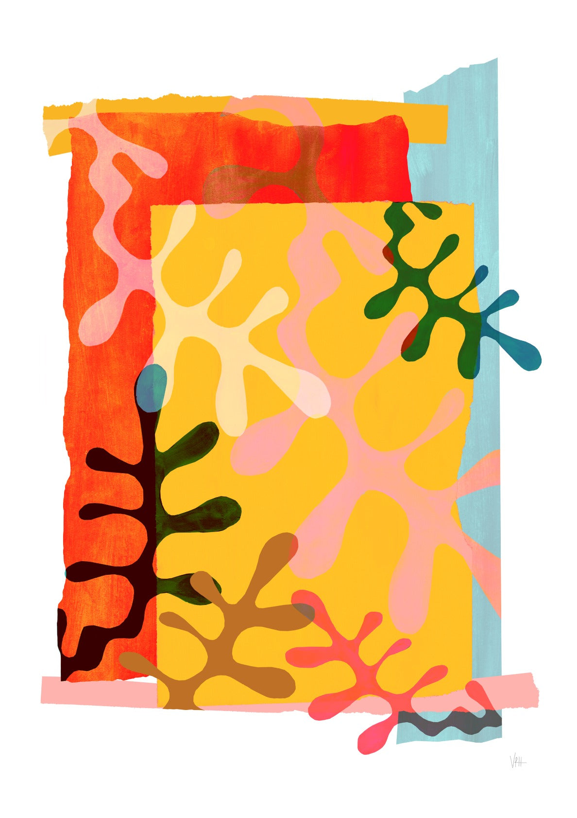 Red and Yellow Abstract Leaf Art Print