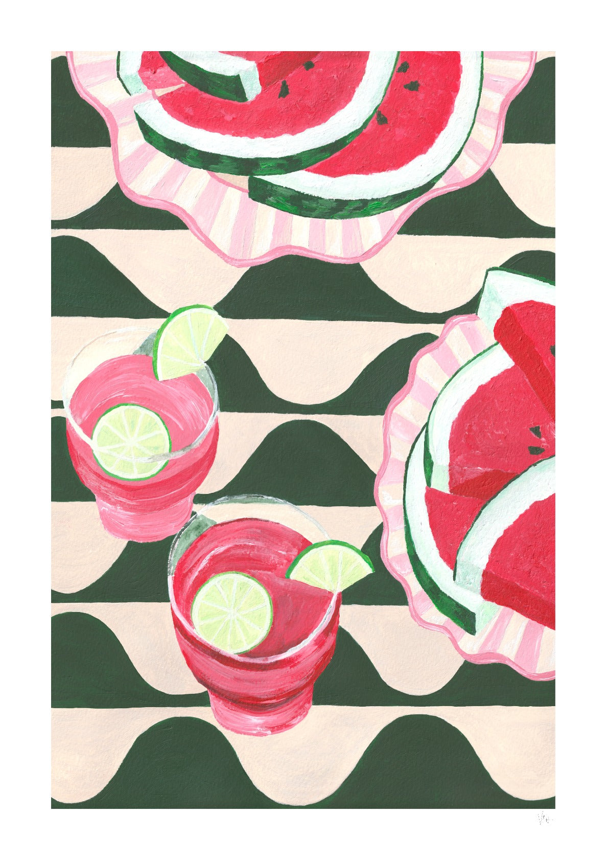 Pink and Green Watermelon Cocktails Print