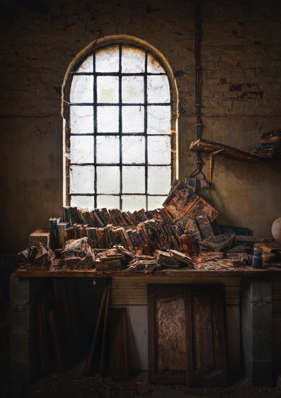 Abandoned Workbench with Books