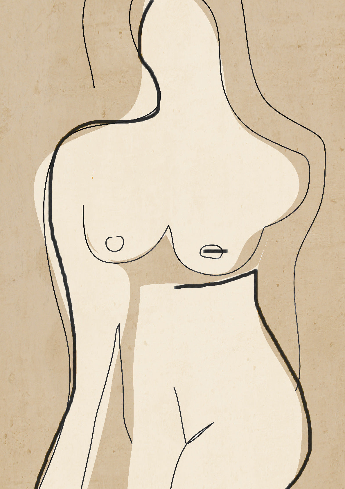 Abstract Line Art Nude Beige