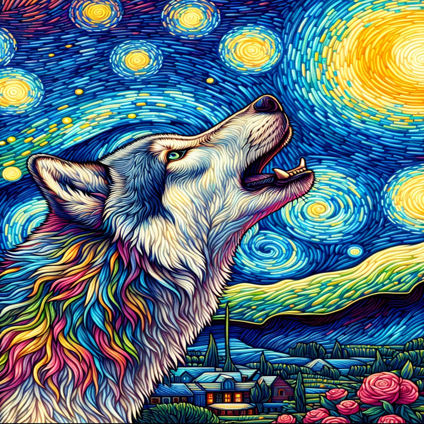 Howling Wolf Starry Night