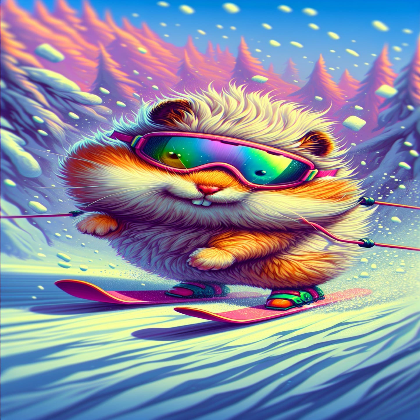 Handsome hamster on skis