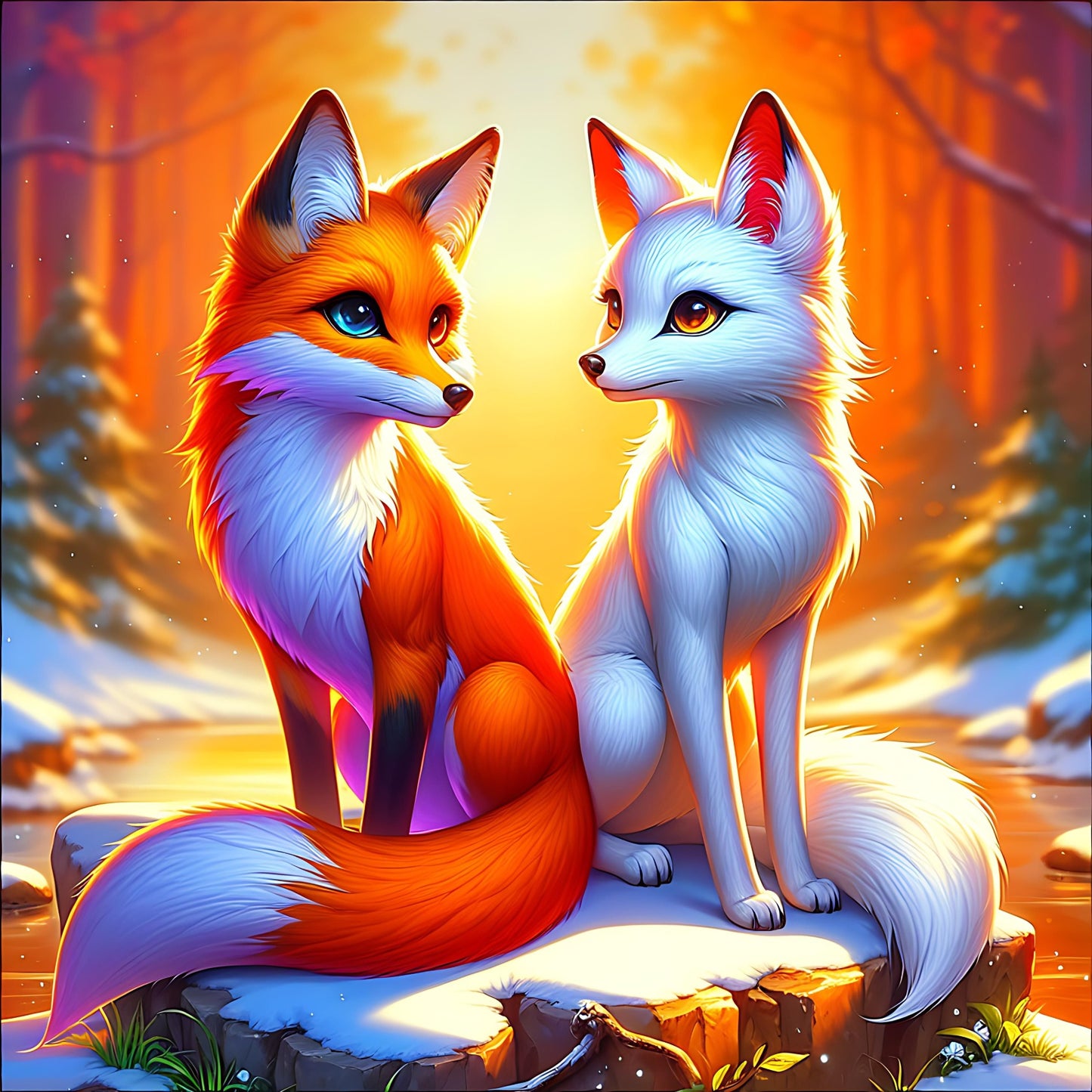Red and White Foxes in Winter