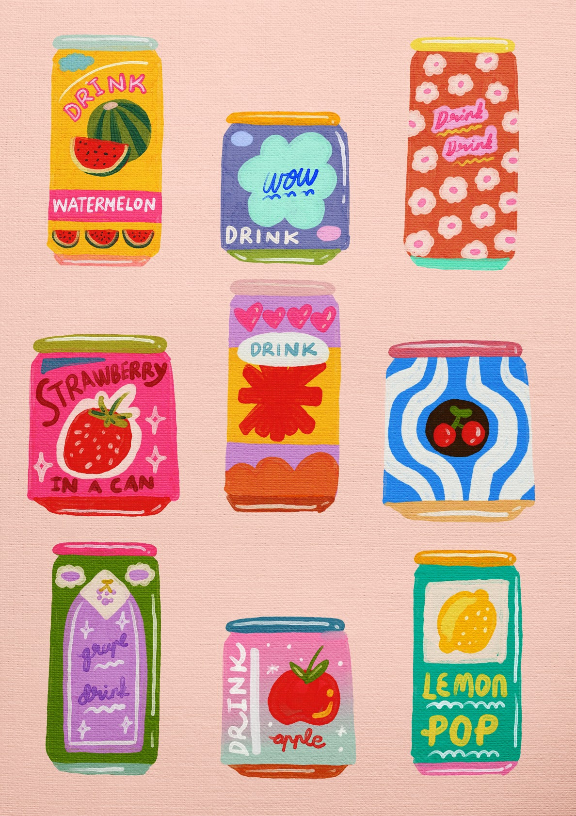 Playful Beverage Can Art Beige