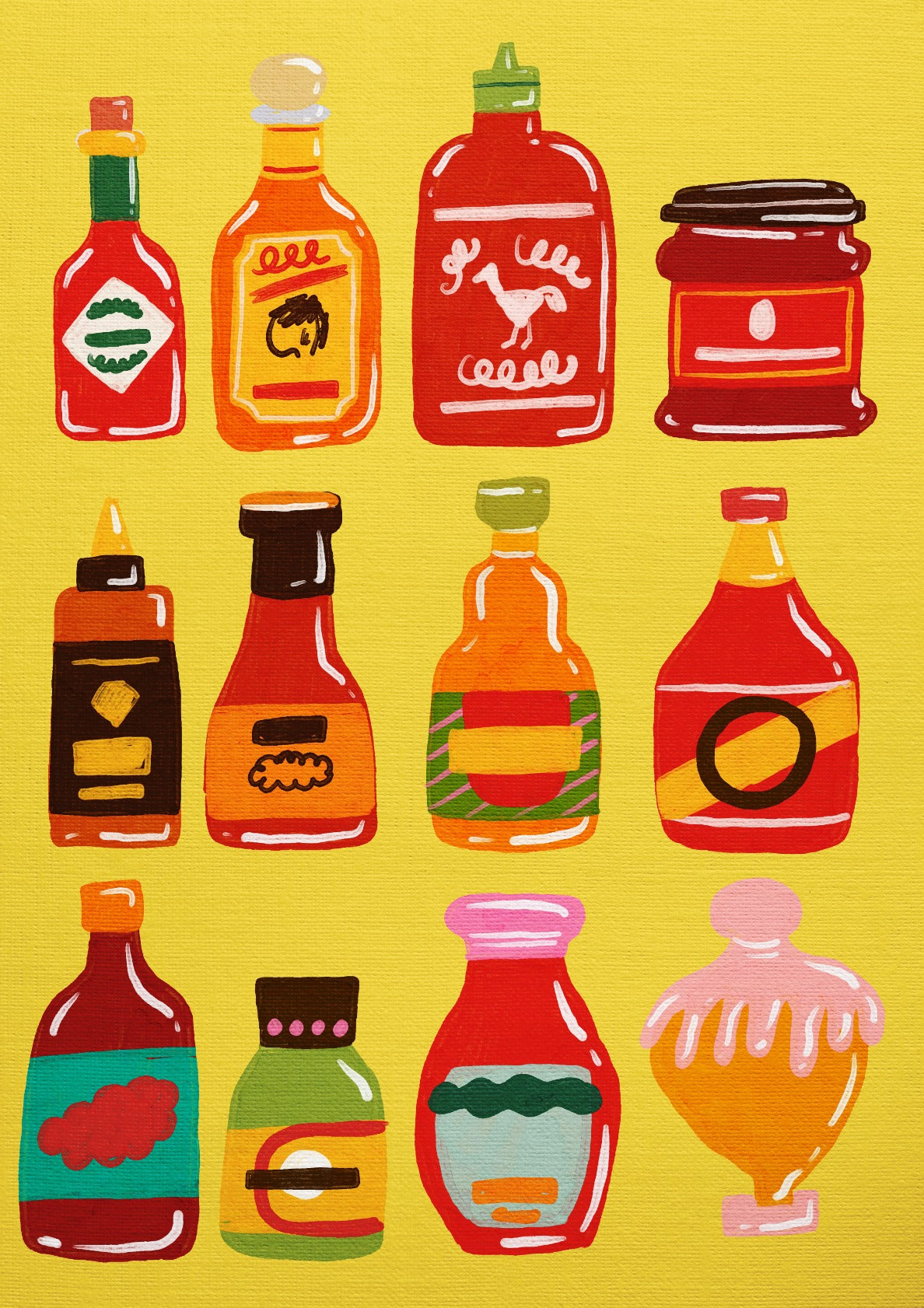 Hot Sauce Bottle Art Yellow