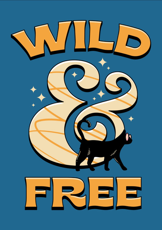 Wild & Free Black Cat in blue