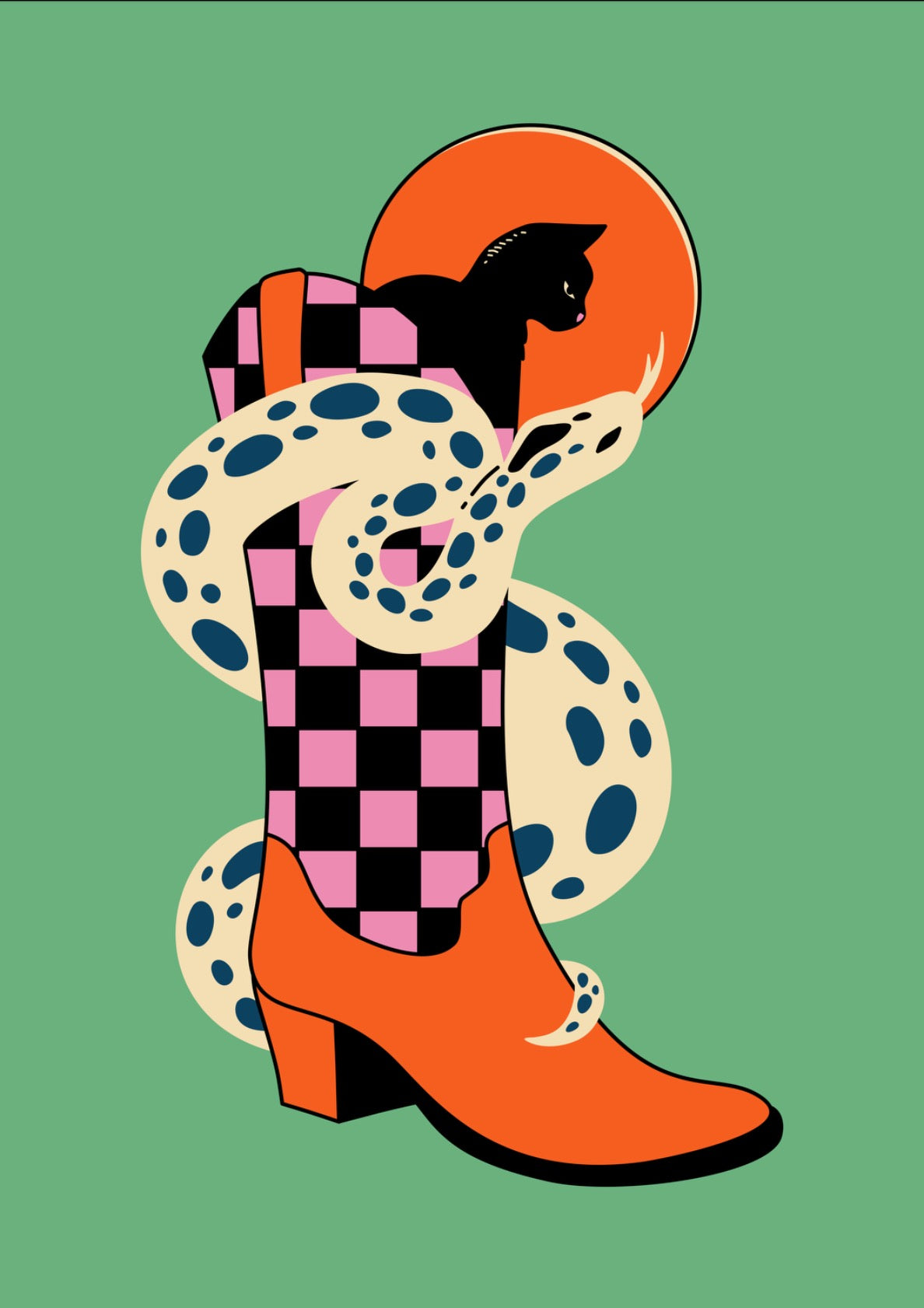 Black Cat Cowboy Boot in mint green