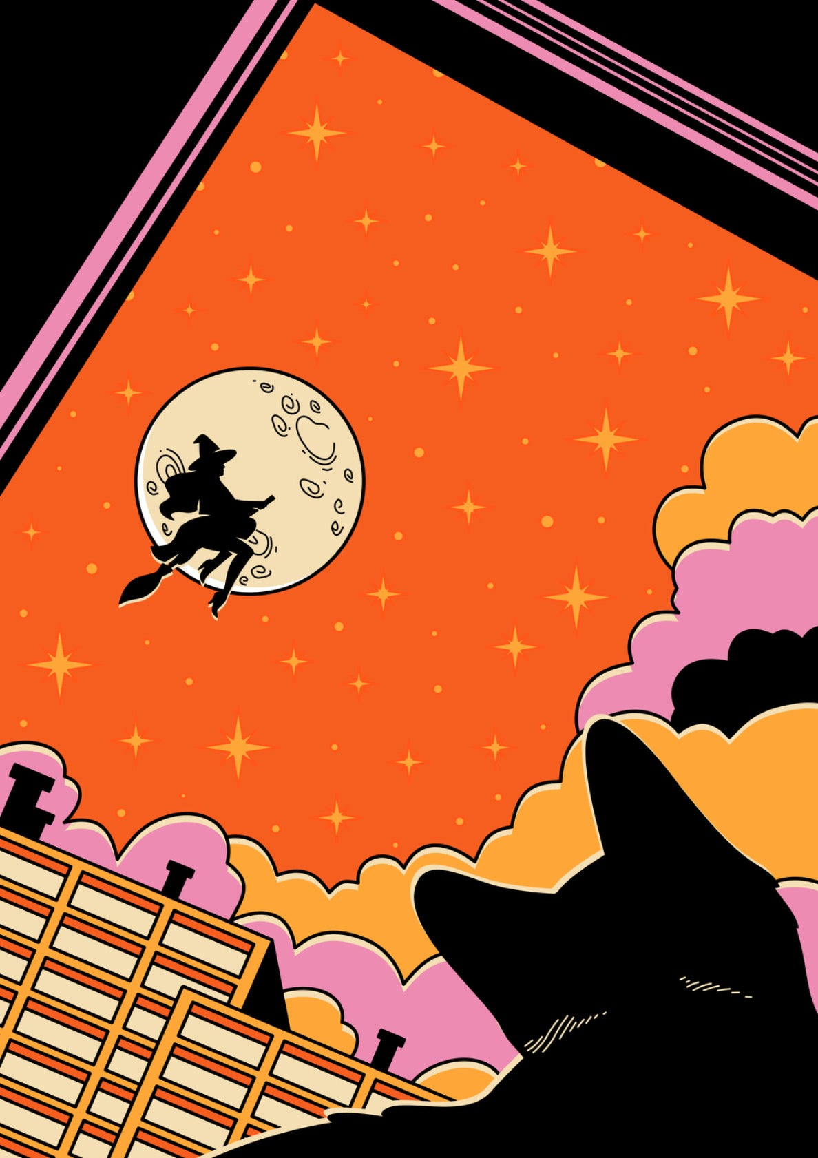 Witchy Black Cat in orange