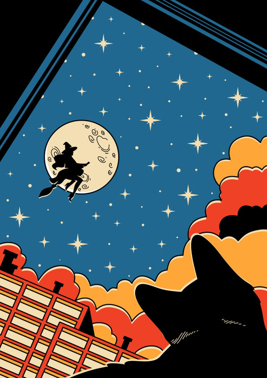 Witchy Black Cat in blue