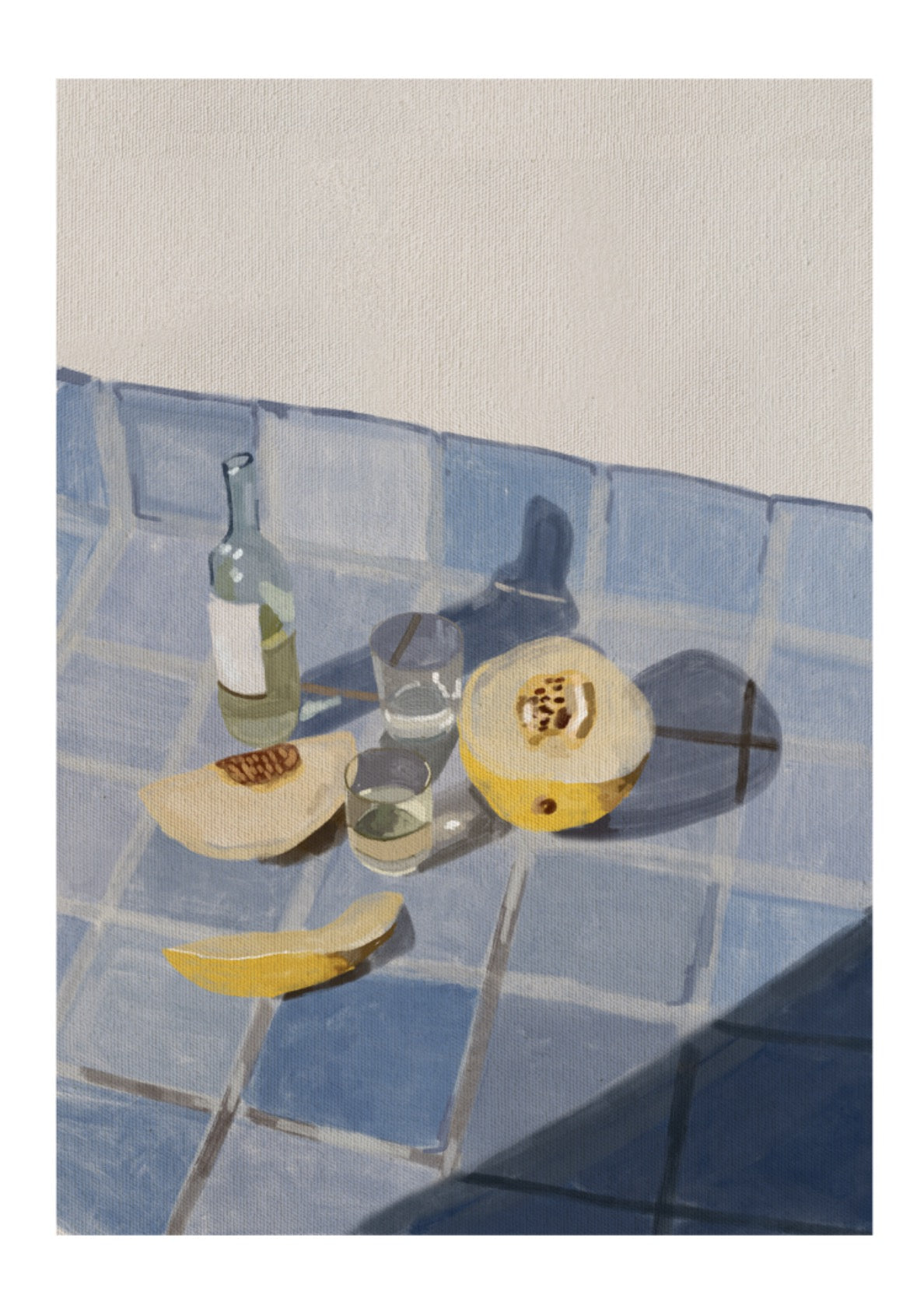Sunlit Still Life on Blue Tiles