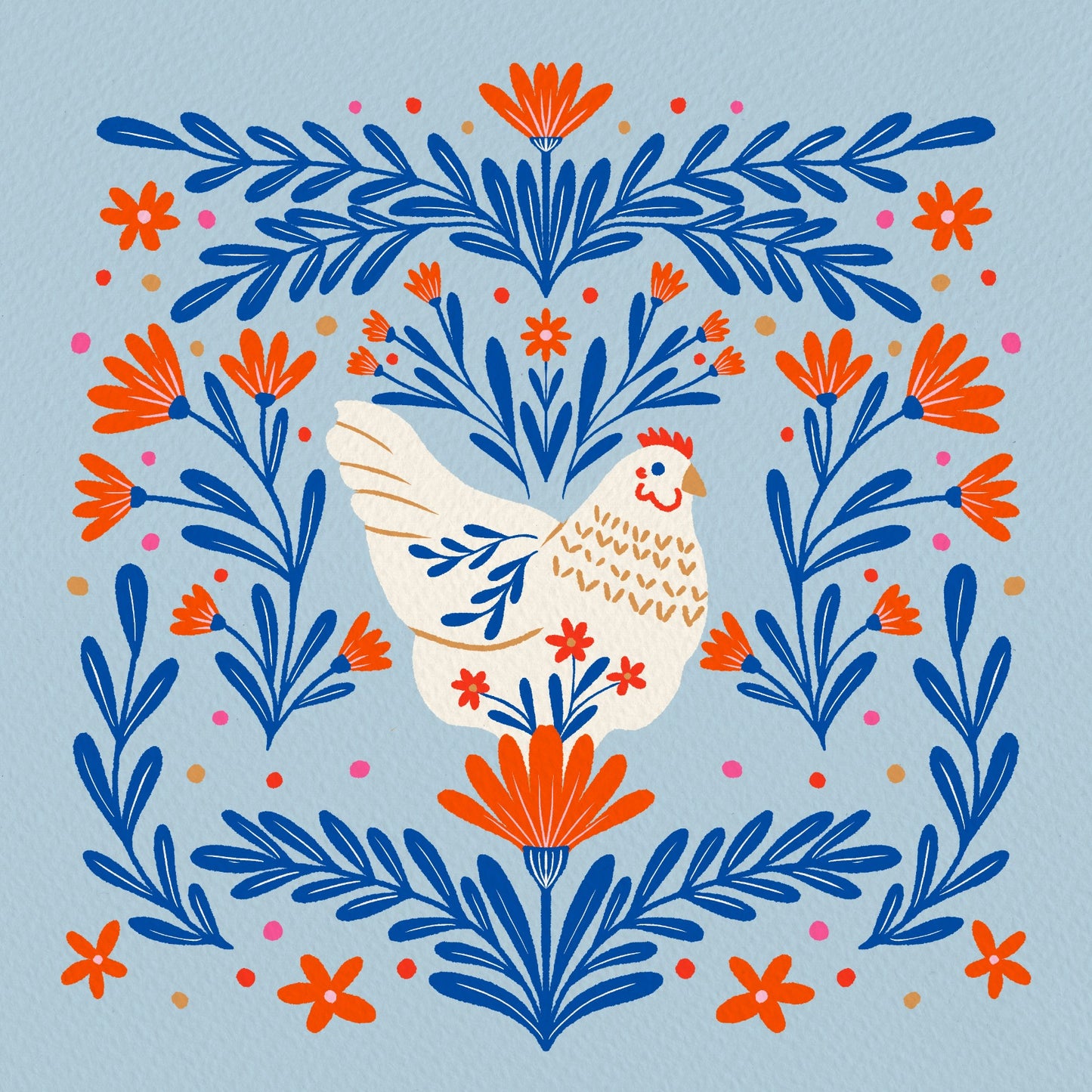 Blooming chicken - blue and orange
