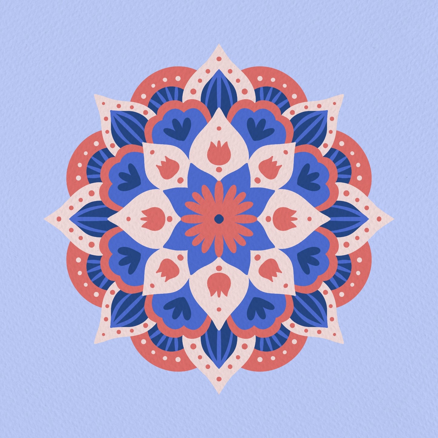 Modern floral mandala - blue and coral