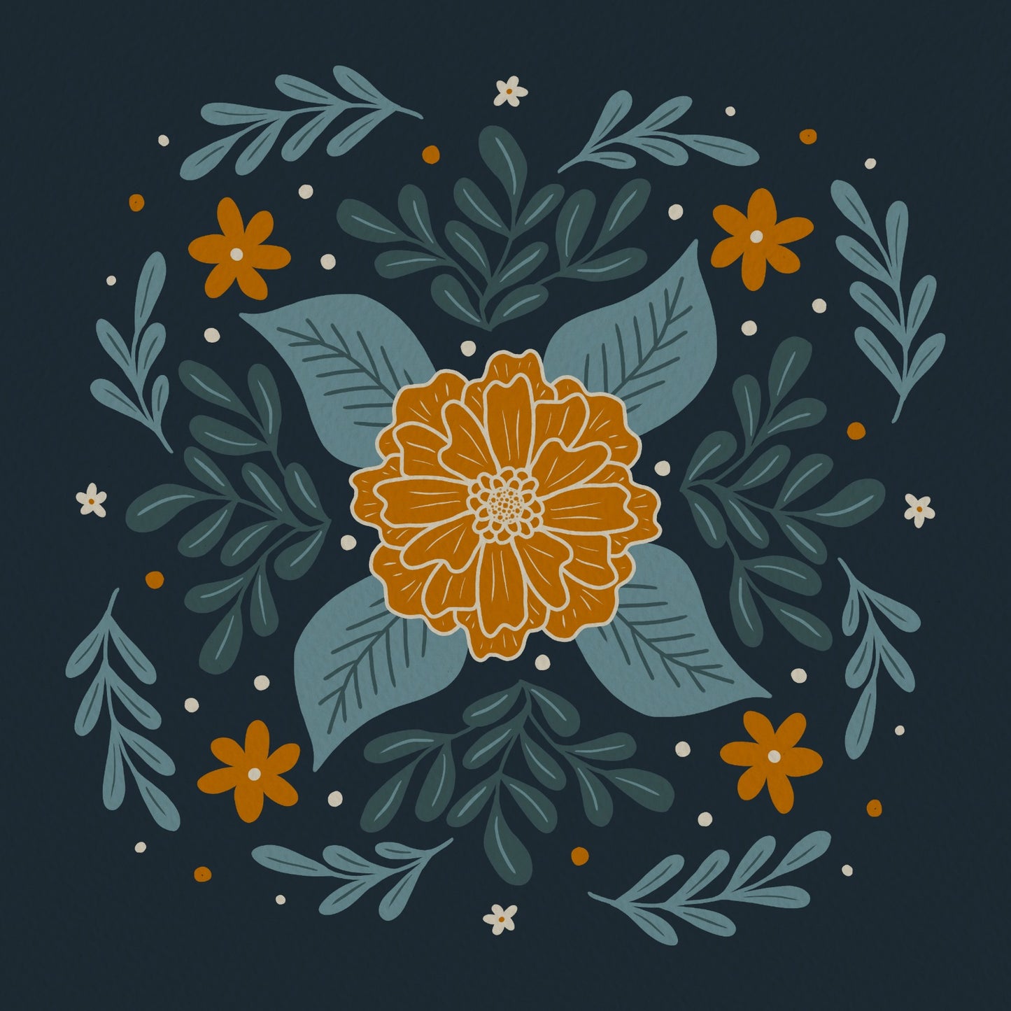 Circular flowers - orange and teal 3
