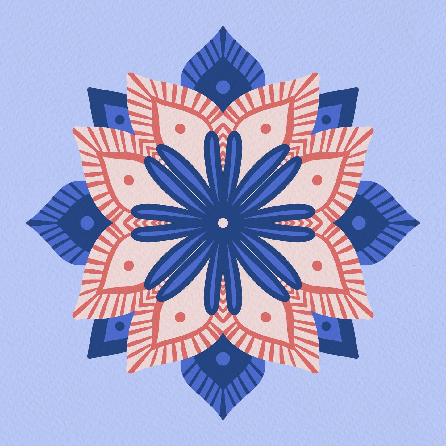 Modern floral mandala - blue and coral 2