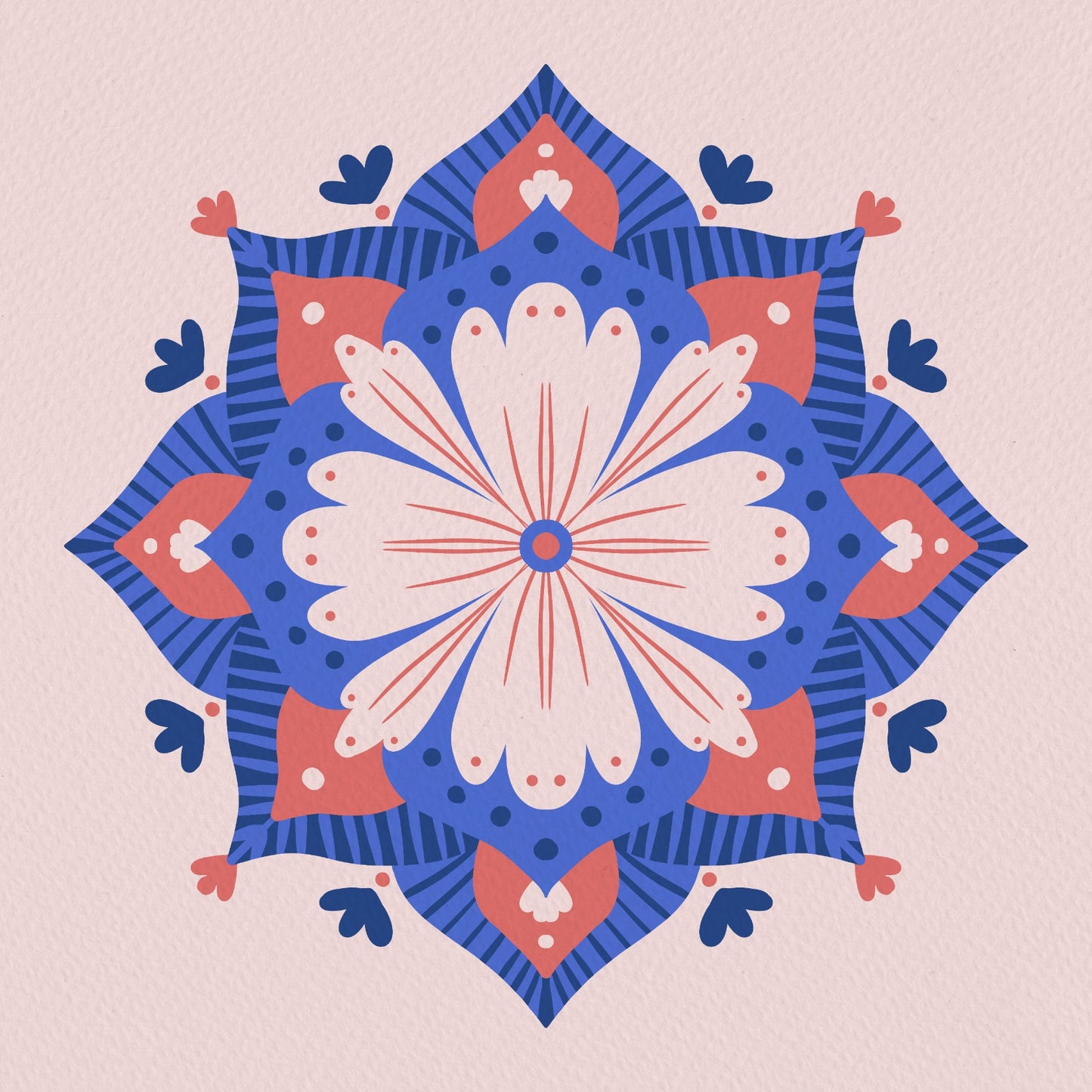 Modern floral mandala - blue and coral 2