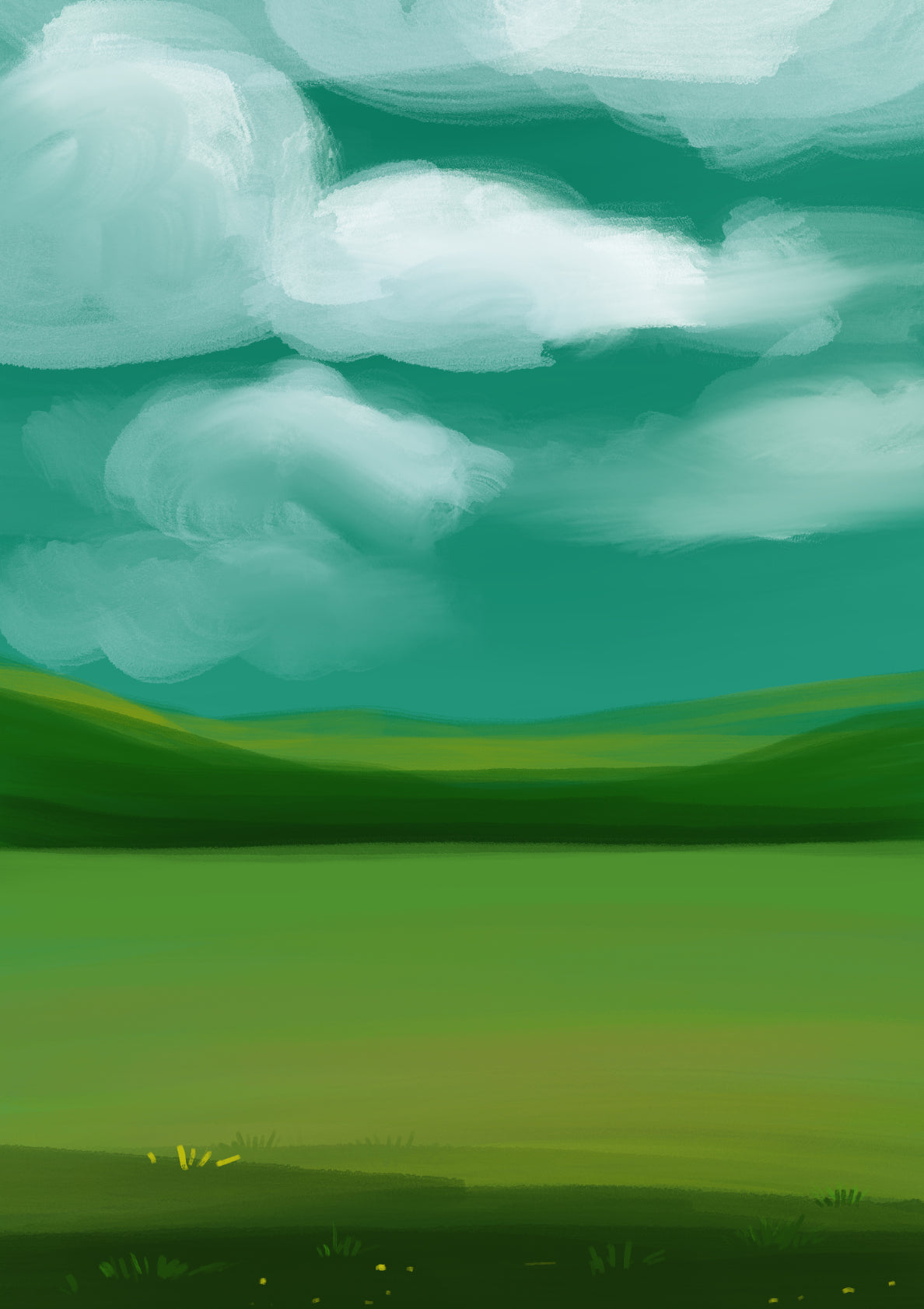An Assembly Of Clouds Over A Meadow