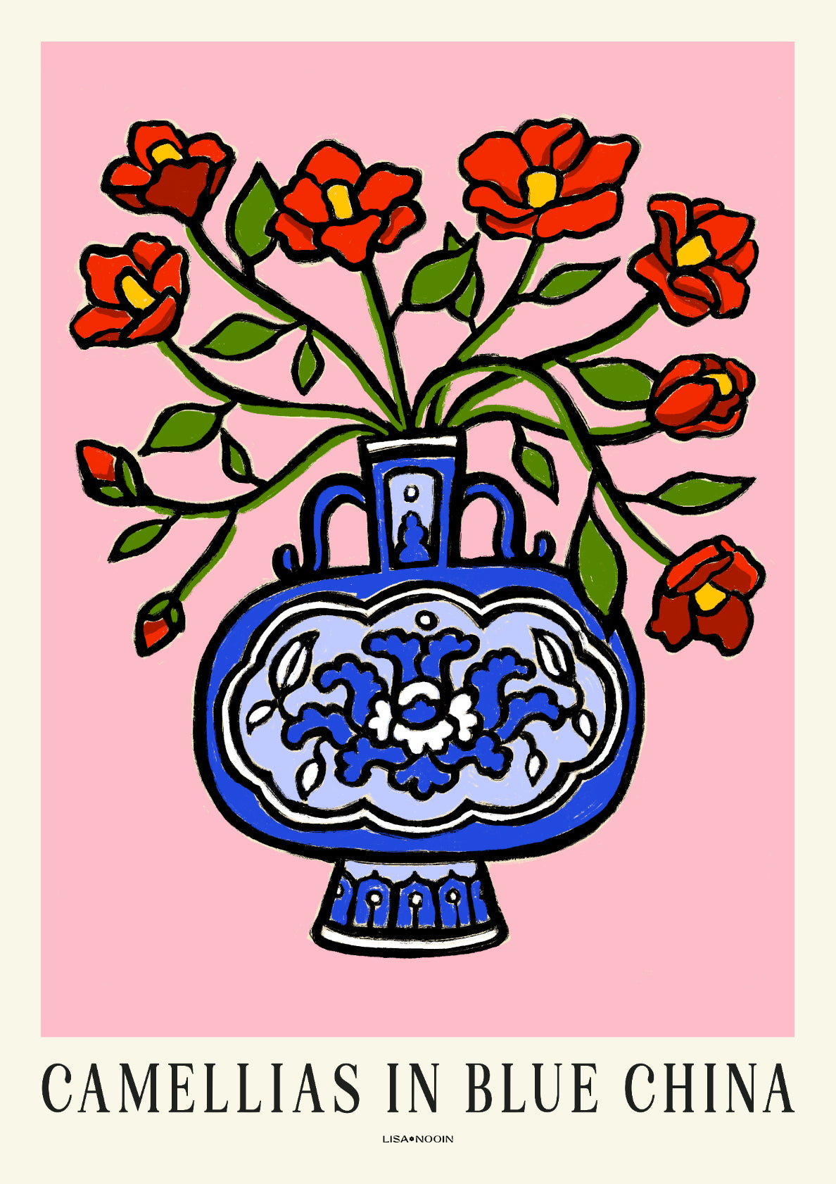 Pink Camellias in Blue China