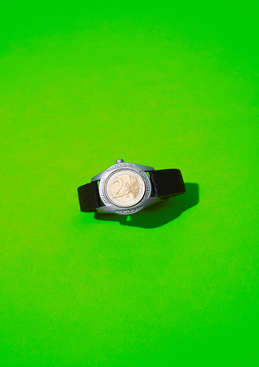 Time is money / A watch with coin as a clock face / Pop art style photo print