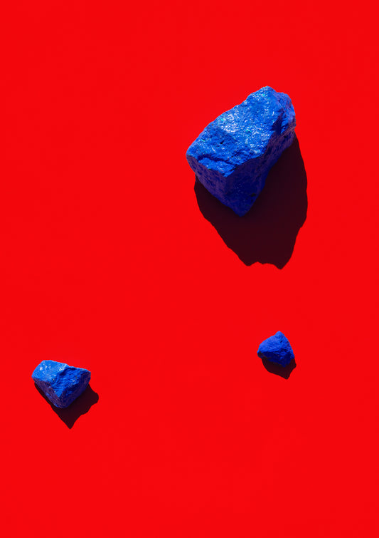 Coloured painted stones on a coloured background / Pop art style photo print