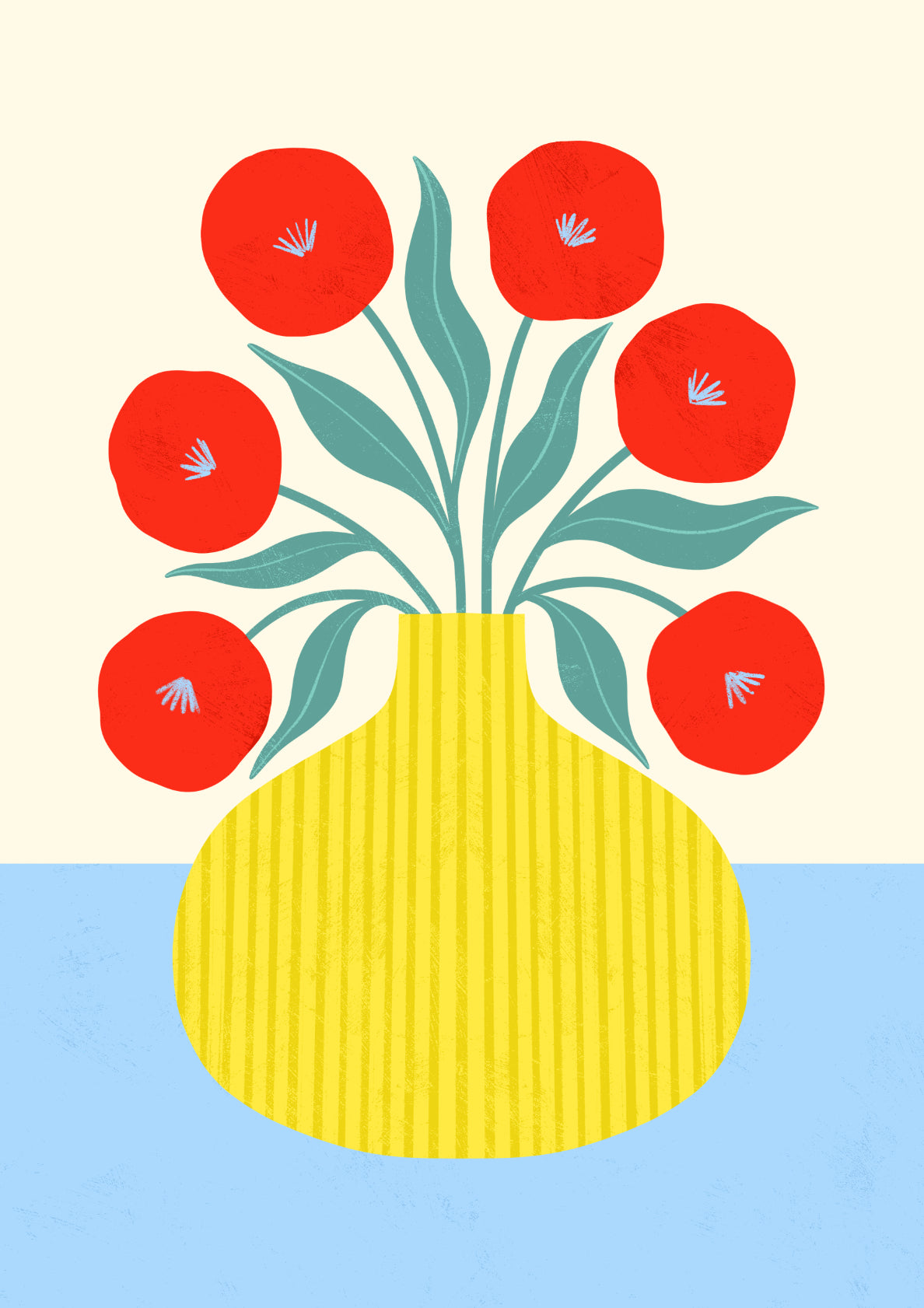 Red Flowers in Yellow Vase