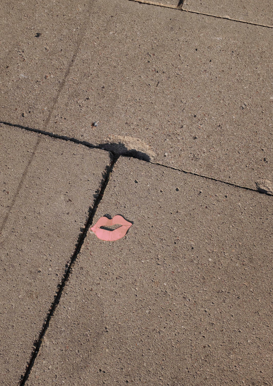 Classic nude kiss on a sidewalk / pop art style lips photo print