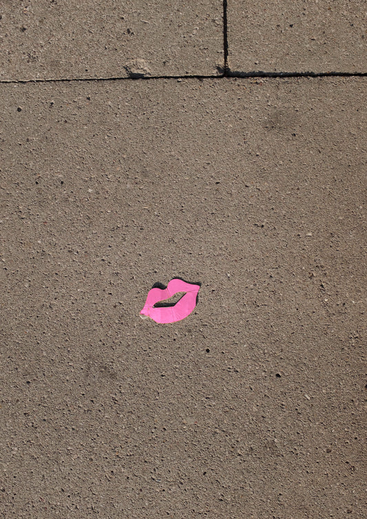Classic pink kiss on a sidewalk / pop art style lips photo print