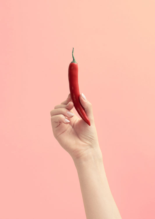 Hand holding chili / pop art style photo print