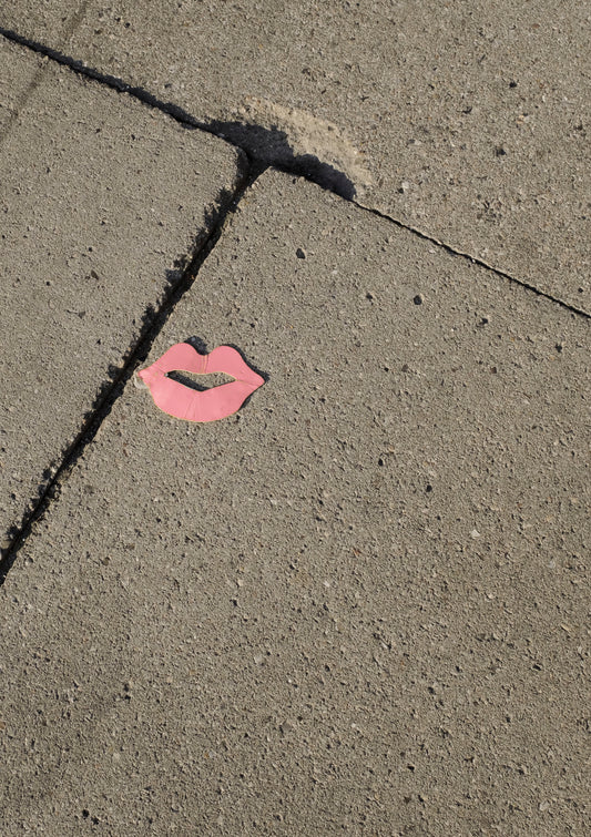 Classic nude kiss on a sidewalk / pop art style lips photo print