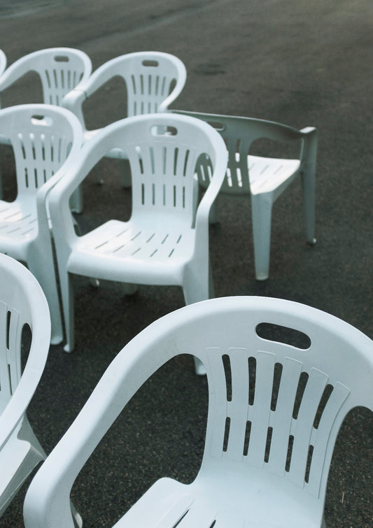 White plastic chairs / minimal style photo print
