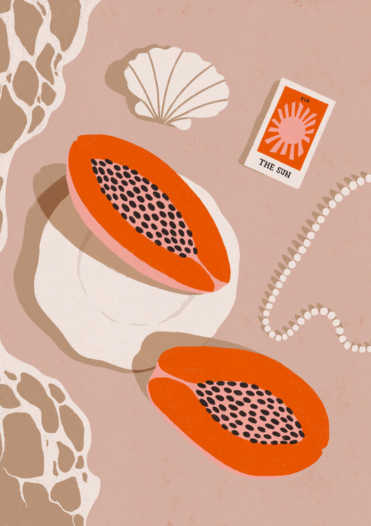 Papayas in the Sun with Tarot Card