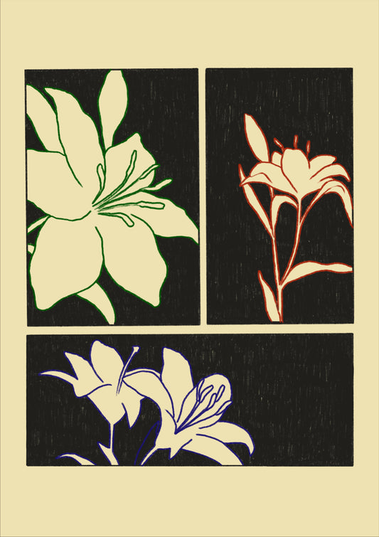 Flowers Composition Red Blue Green Outline