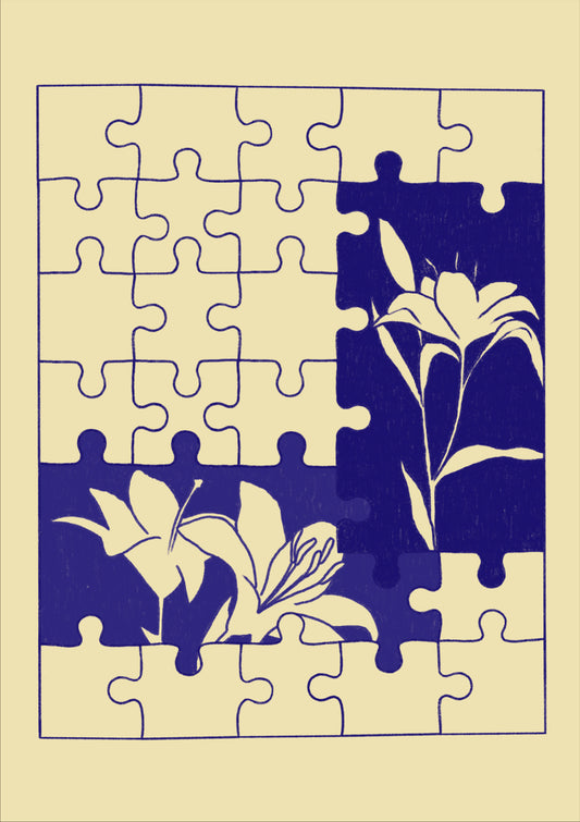 Flowers Puzzle Blue Overlapping Flowers